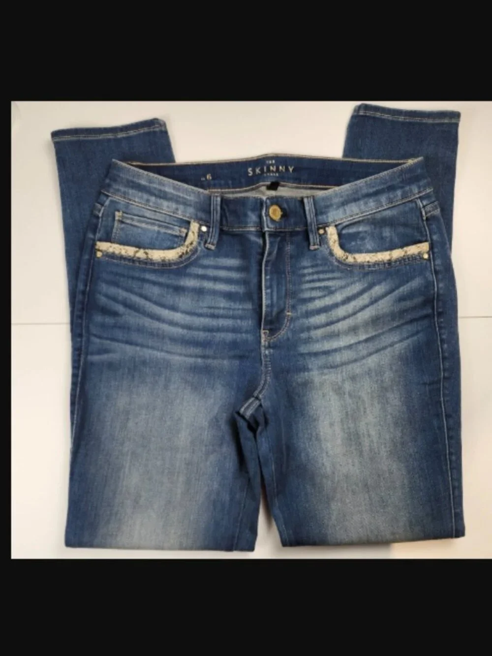 WHBM The Skinny Jeans Sz 6 or 28x28.5 Snakeskin Trim Ankle